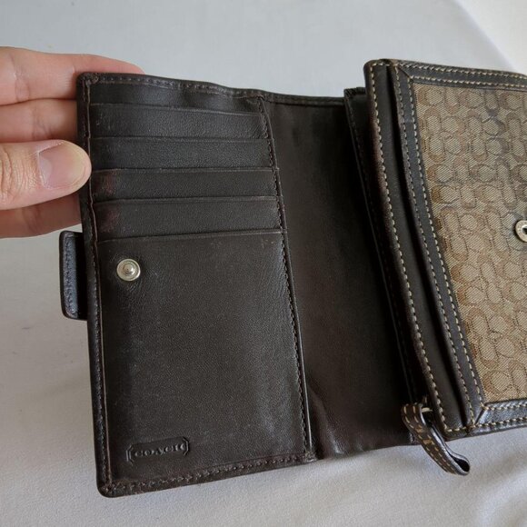 COACH bi-fold wallet canvas leather signature brown - Picture 5 of 12